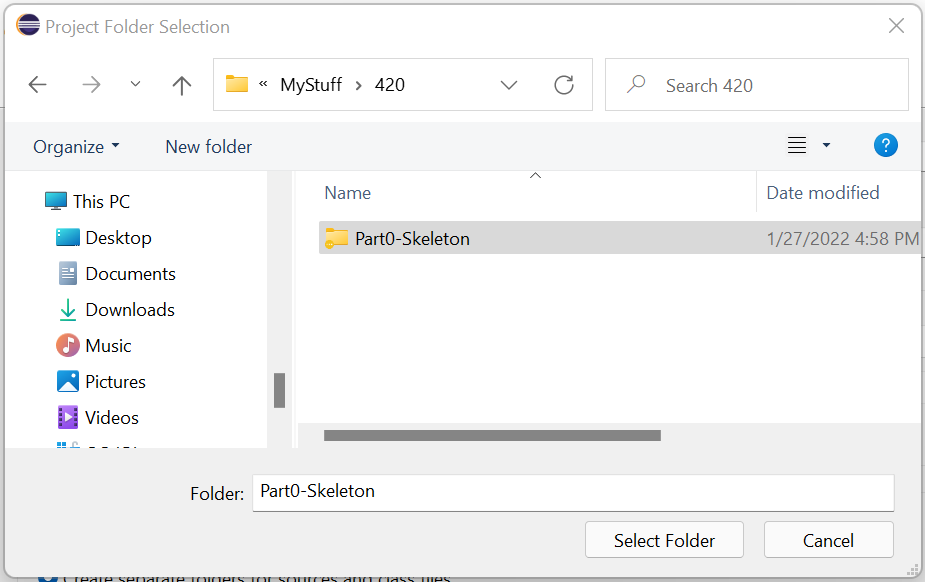 Eclipse folder selection