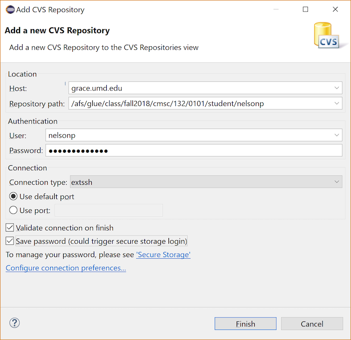 Add a new CVS Repository (window prompt)