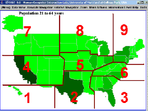 A US map is partitioned into 3 by 3 ranges that can be activated using a keyboard numberpad
