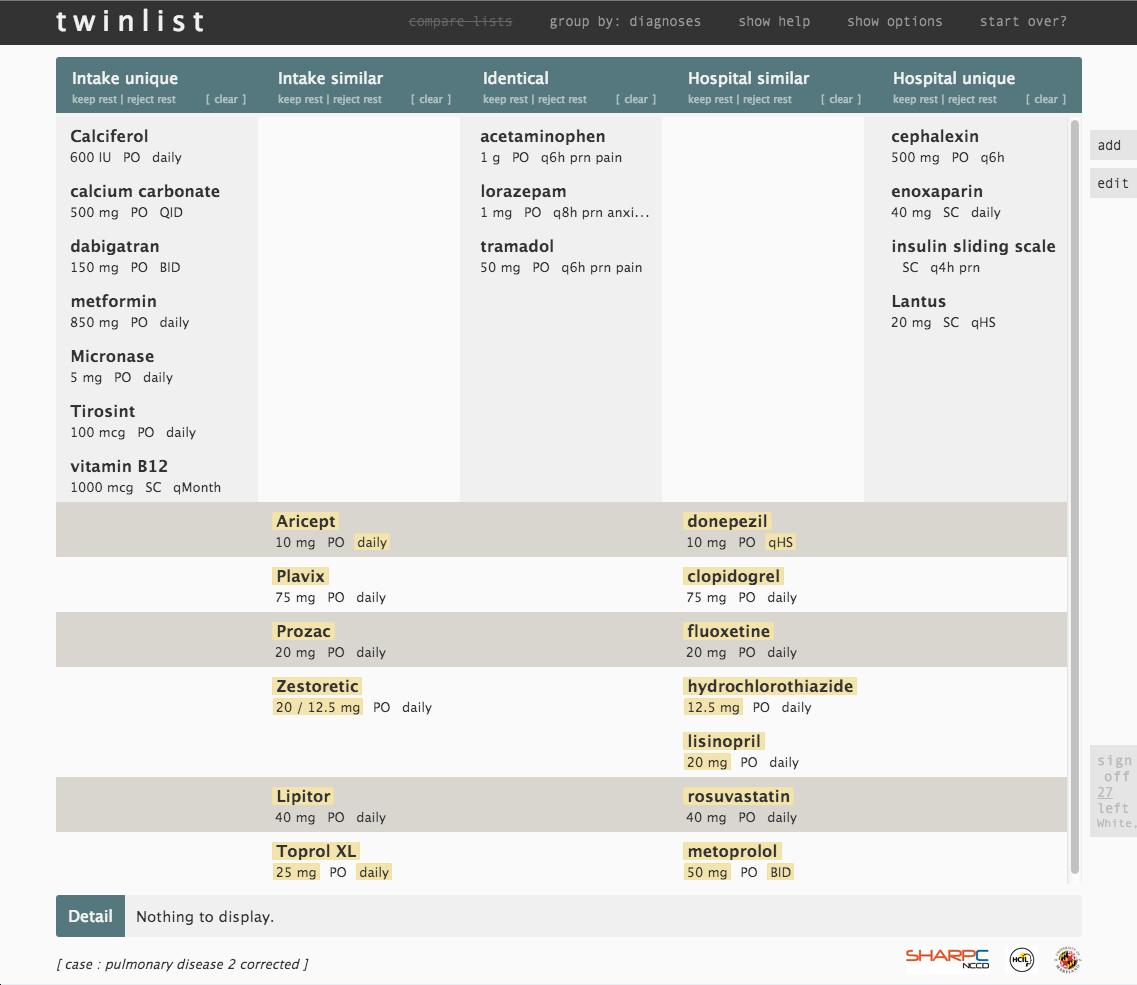 Medication Reconciliation twinlist