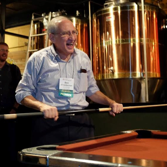 Ben plays pool with Megan Monroe at IEEE VIS party in Atlanta, Photo by Robert Kosara, October 15, 2013