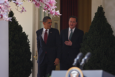 David Cameron and Barack Obama coming out of Oval Office