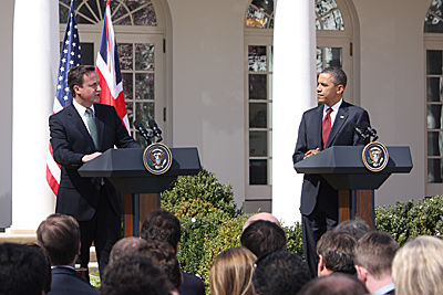 David Cameron and Barack Obama speaking at press conference