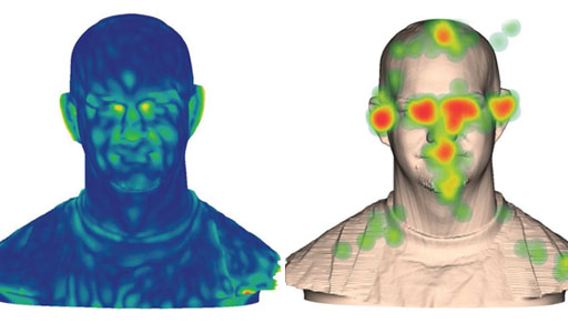 Mesh Saliency and Human Eye Fixations