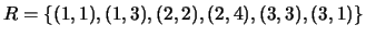 $R = \{(1,1),(1,3),(2,2),(2,4),(3,3),(3,1)\}$