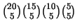 ${20 \choose 5}{15 \choose 5}{10 \choose 5}{5 \choose 5}$