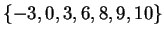 $\{-3,0,3,6,8,9,10\}$