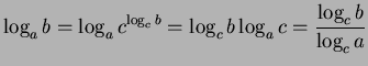 $\displaystyle \log_a b = \log_a c^{\log_c b} = \log_c b \log_a c = \frac{\log_c b}{\log_c a} $