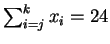 $\sum_{i=j}^k x_i = 24$