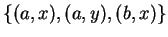 $\{(a,x),(a,y),(b,x)\}$