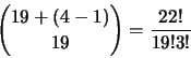 \begin{displaymath}{{19+(4-1)}\choose19} = \frac{22!}{19!3!}\end{displaymath}