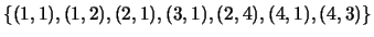 $\{(1,1),(1,2),(2,1),(3,1),(2,4),(4,1),(4,3)\}$