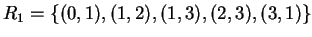 $R_1 = \{(0,1),(1,2),(1,3),(2,3),(3,1)\}$