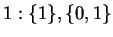 $1: \{1\},\{0,1\}$