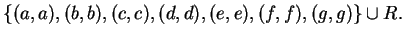 $\{(a,a),(b,b),(c,c),(d,d),(e,e),(f,f),(g,g)\}\cup R.$