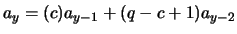 $a_y = (c) a_{y - 1} + (q - c + 1) a_{y - 2}$