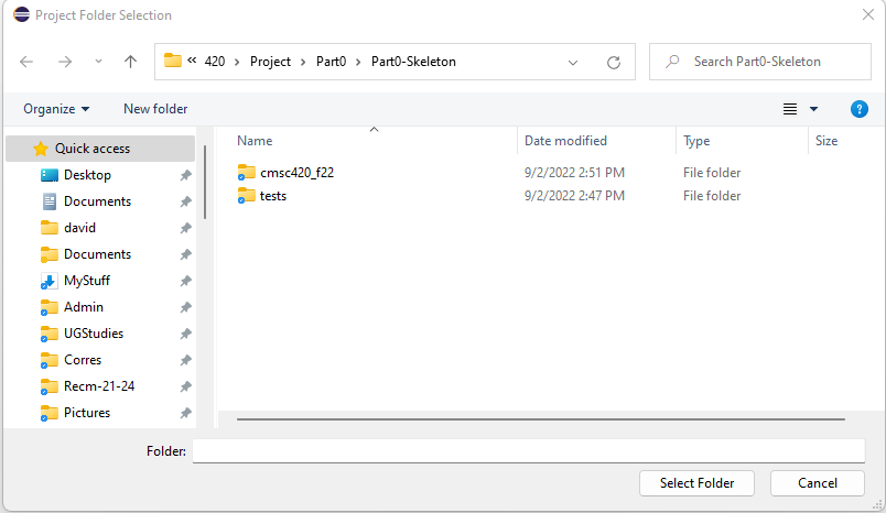 Eclipse folder selection