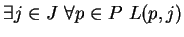 $\exists{j\in J}  \forall{p\in P}  L(p,j)$