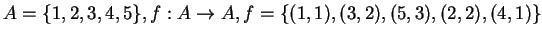 $A = \{1,2,3,4,5\}, f:A \rightarrow A, f= \{(1,1),(3,2),(5,3),(2,2),(4,1)\}$