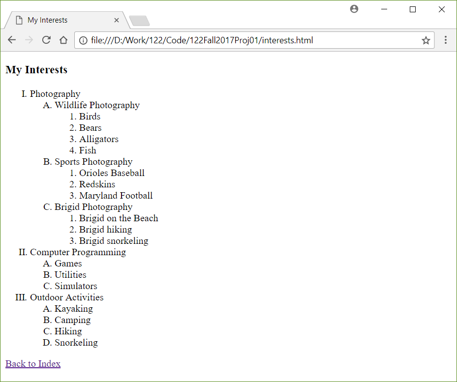 index page