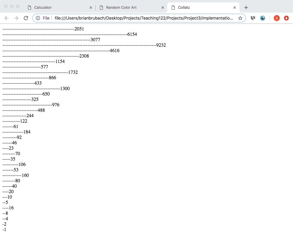 Screenshot of Collatz page