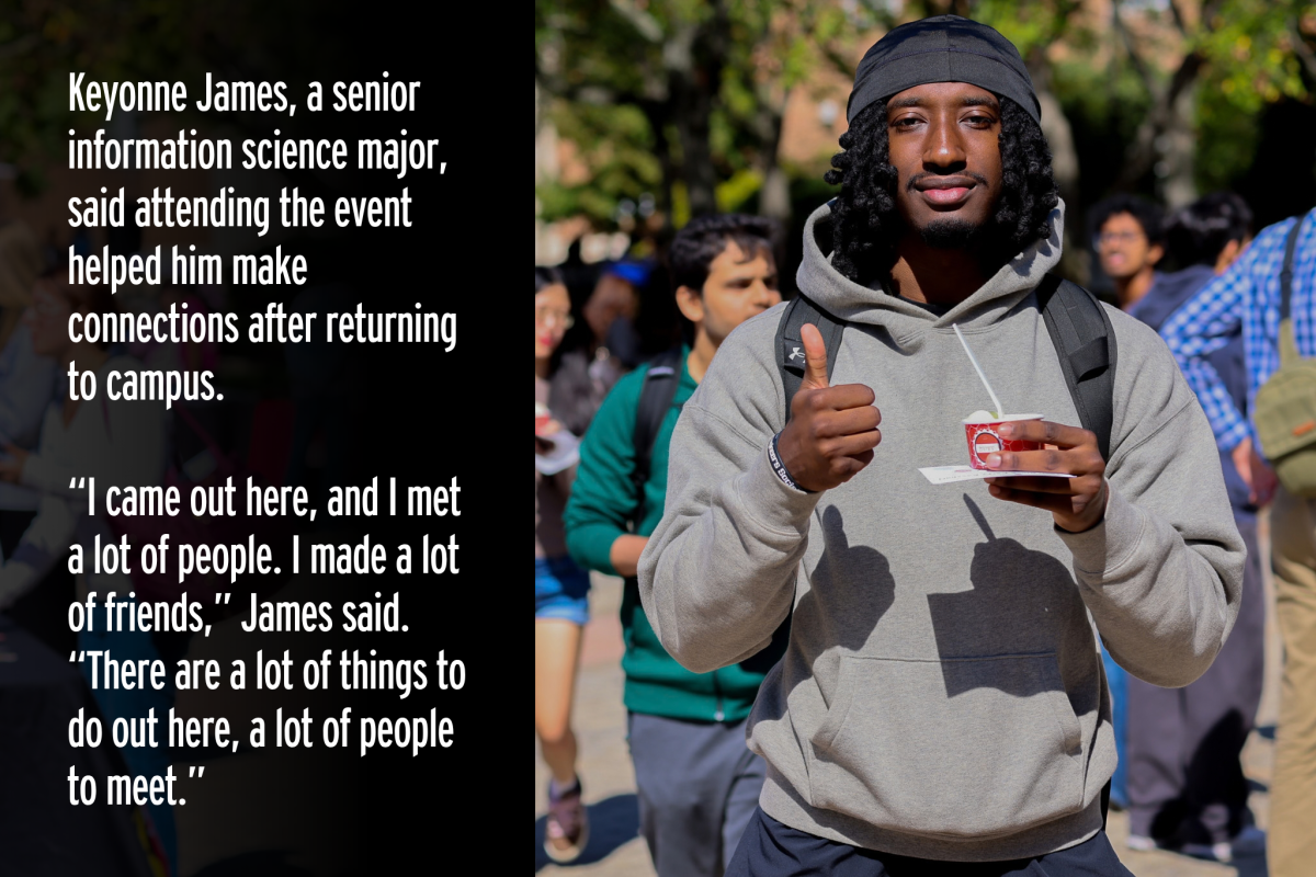 Keyonne James, a senior information science major, said attending the event helped him make connections after returning to campus. "I came out here, and I met a lot of people. I made a lot of friends," James said. "There are a lot of things to do out here, a lot of people to meet."