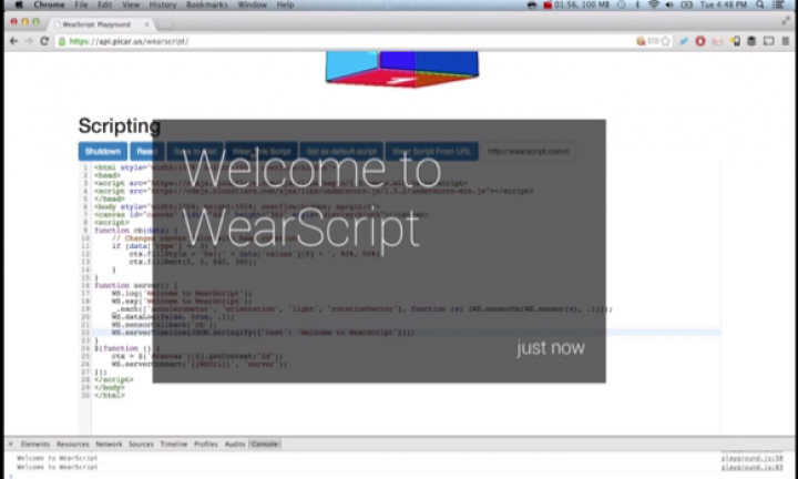 screenshot of WearScript app