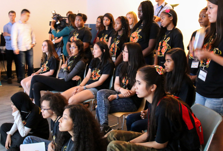 photo of CompSci Connect students listen to a presentation by Professor Amitabh Varshney.