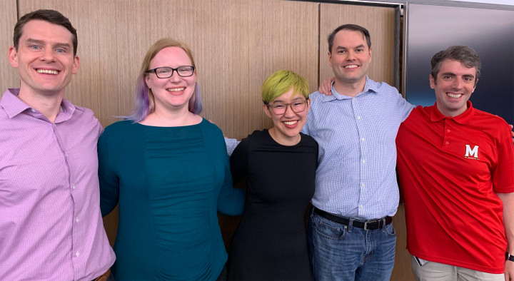 photo of Caption (L to R): Aaron Lichtig, Kristin Sausville, Monica Thieu, Roger Craig, Jordan Boyd-Graber