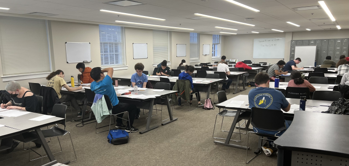 photo of Students took the six-hour written Putnam exam in the Physics building on December 3, 2022. Photo courtesy of Roohollah Ebrahimian.