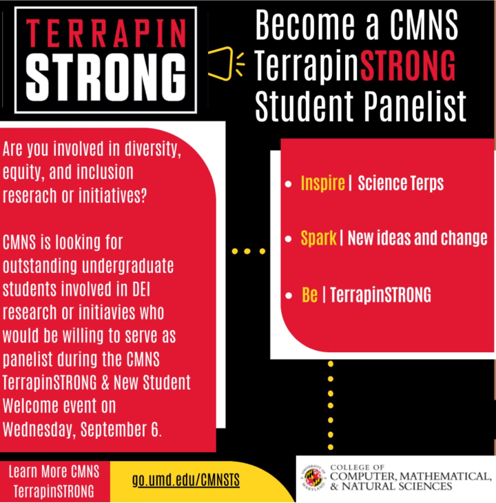 Descriptive image for TerrapinSTRONG & New Student Welcome | Student Panelist Search