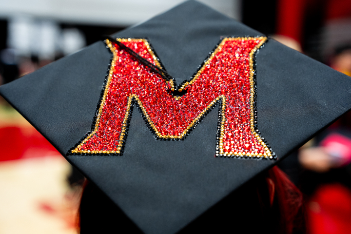 photo of A graduate participates in the College of Computer, Mathematical, and Natural Sciences undergraduate commencement ceremony at the Xfinity Center in College Park, MD., on Thursday, May 22, 2025. (Photo by Mark Sherwood)