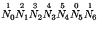 $\stackrel{1}{N_{0}} \stackrel{2}{N_{1}}
\stackrel{3}{N_{2}} \stackrel{4}{N_{3}} \stackrel{5}{N_{4}}
\stackrel{0}{N_{5}} \stackrel{1}{N_{6}}$