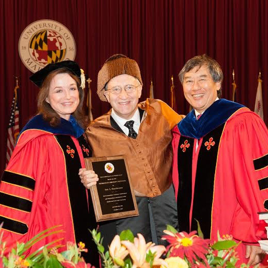 Ben receives Distinguished University Professor Award from Provost Mary Ann Rankin and President Wallace Loh at the University of Maryland College Park, MD, October 8, 2013